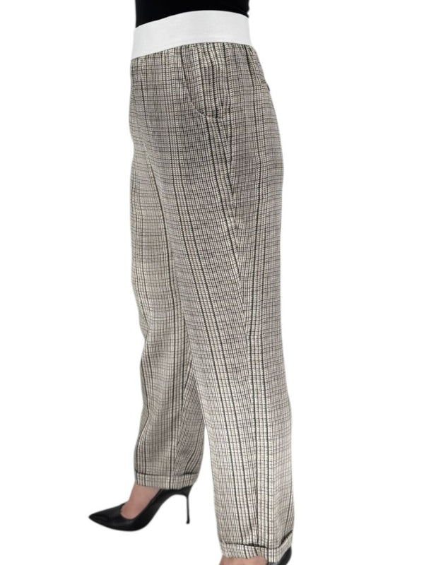 Kiton Olive & Taupe Silk Houndstooth Blouse and Pant Set – Size 46 (Fits M/L)