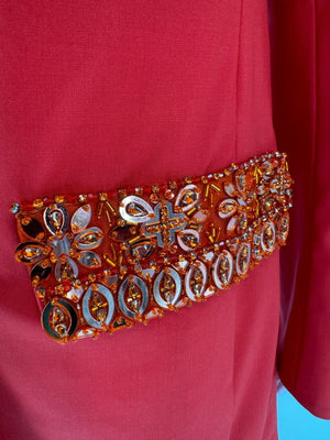 Pamella Roland Red Crystal Embellished Pocket Pant Suit – Large