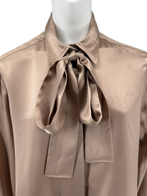 Kiton Bronze Silk Bow Blouse – Size 46 Brand New