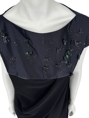 Atelier Caito for Herve Pierre Black Beaded Yoke Draped Dress – Size 12