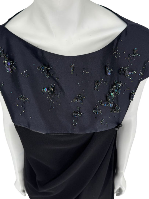 Atelier Caito for Herve Pierre Black Beaded Yoke Draped Dress – Size 12