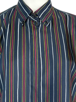Loro Piana Navy Multicolor Stripe Silk Button-Up Shirt – Size IT 46