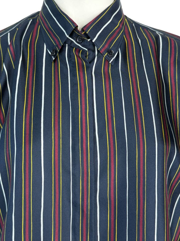 Loro Piana Navy Multicolor Stripe Silk Button-Up Shirt – Size IT 46