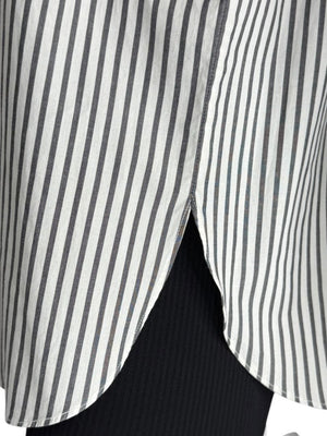 Brunello Cucinelli Gray & White Vertical Stripe Embroidered Collar Shirt – Size XL