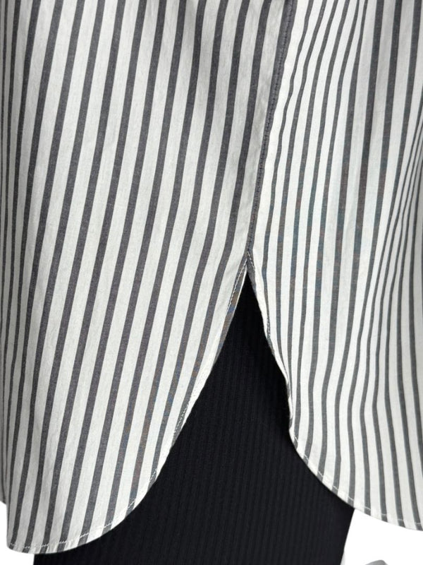 Brunello Cucinelli Gray & White Vertical Stripe Embroidered Collar Shirt – Size XL