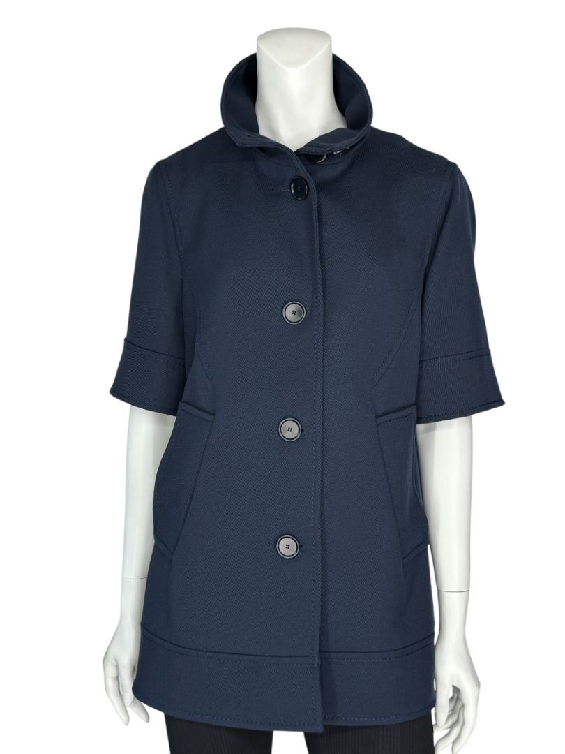 Akris Punto Navy Virgin Wool Short-Sleeve Coat – Size US 8