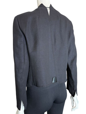 Akris Bergdorf Goodman Linen-Blend Cropped Open Jacket – Black & Navy – Size US 10