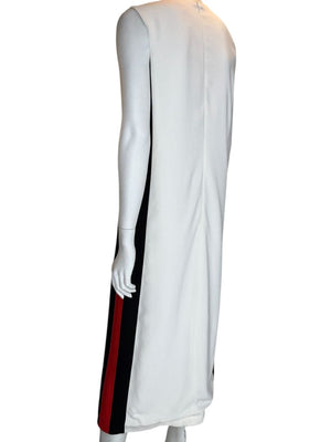 Burberry White Sleeveless Midi Dress with Side Stripes – Size US 10