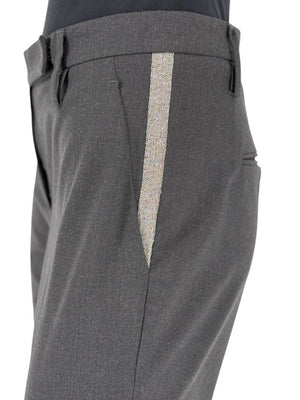 Brunello Cucinelli Grey Wool-Blend Cropped Pants with Monili Trim – Size IT 46 / US 10