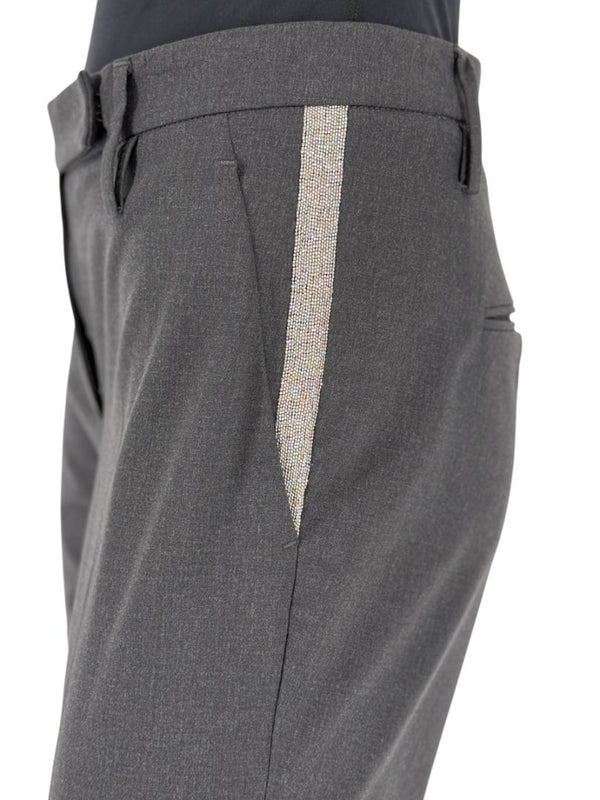 Brunello Cucinelli Grey Wool-Blend Cropped Pants with Monili Trim – Size IT 46 / US 10