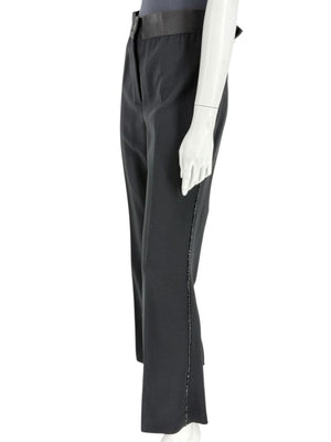 Akris Black Wool Blend Pants with Sequin Trim - Size US 10 (IT 46)