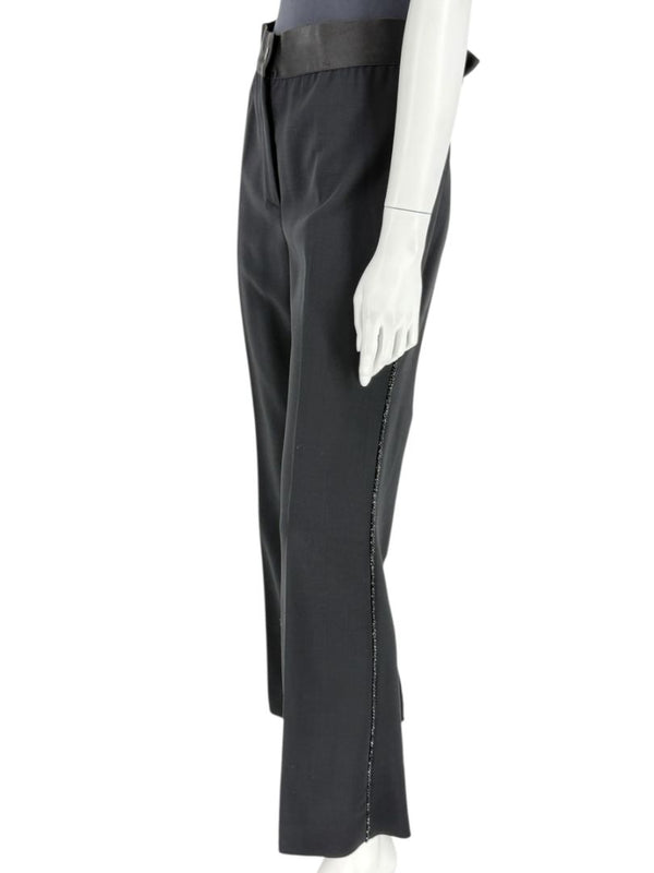 Akris Black Wool Blend Pants with Sequin Trim - Size US 10 (IT 46)