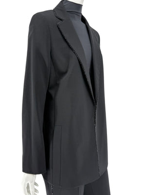 Akris Black Wool Blend Blazer with Sequin Trim - Size US 8