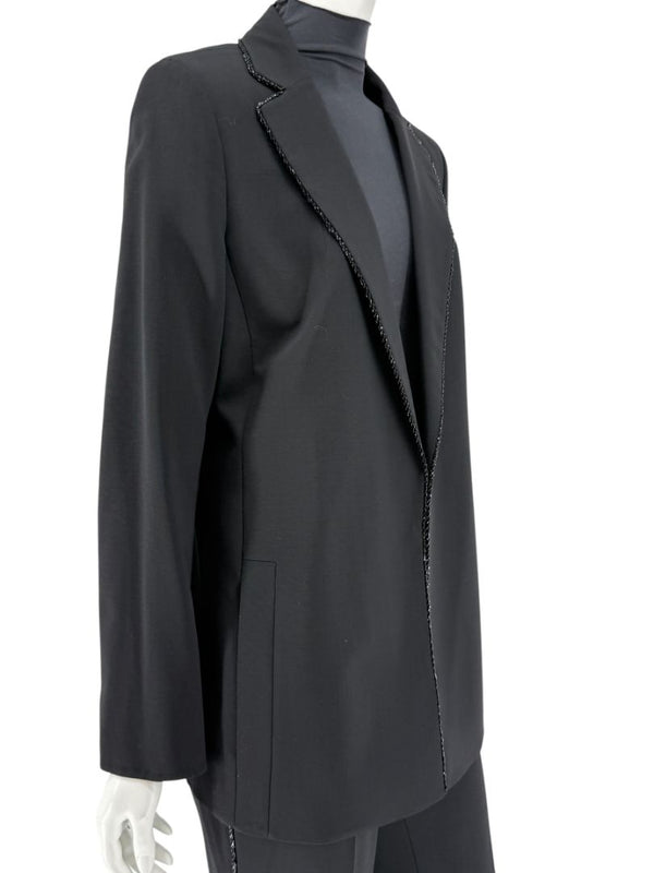 Akris Black Wool Blend Blazer with Sequin Trim - Size US 8
