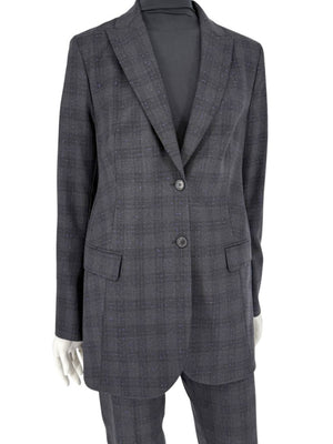 Akris Punto Grey Wool Suit with Purple Fleck Detailing – Size US 10