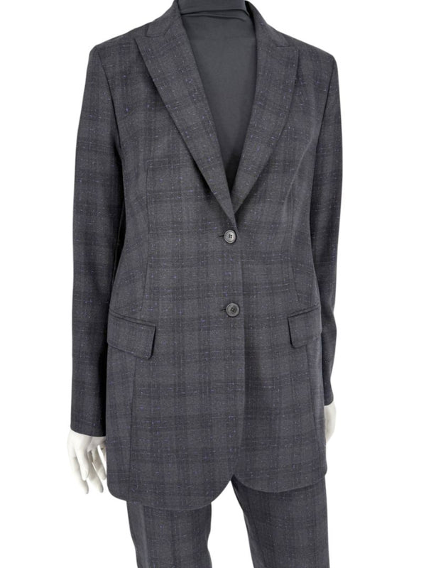 Akris Punto Grey Wool Suit with Purple Fleck Detailing – Size US 10