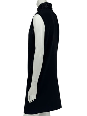 Pamella Roland Black Sleeveless Beaded Collar Shift Dress – L