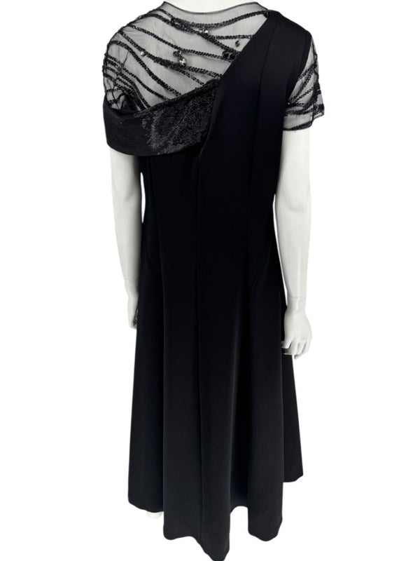 Pamella Roland Black Beaded Illusion Gown – See Measurements – Large