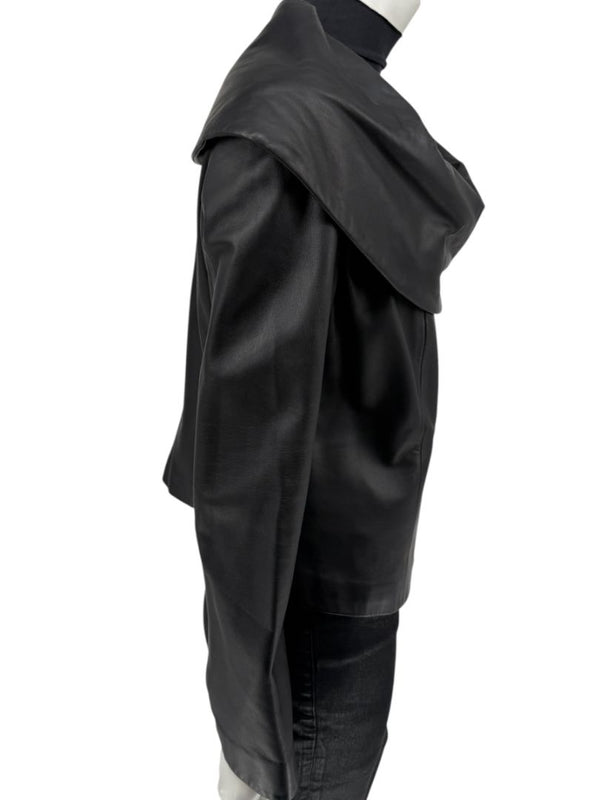 Armani Collezioni Black Leather Sculpted Jacket – Size 12