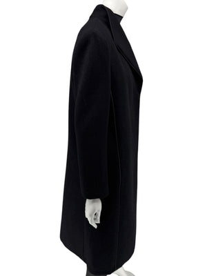 Pamella Roland Black Longline Coat Piped Trim Open Front Designer Outerwear Fits L