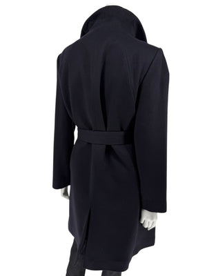 Pamella Roland Wide Shawl Collar Black Wool Belted Coat - Large