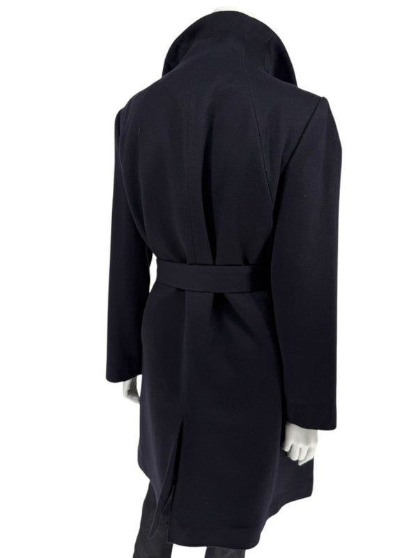 Pamella Roland Wide Shawl Collar Black Wool Belted Coat - Large