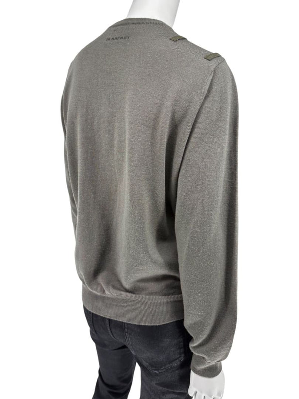 Burberry London Sage Green Merino Wool Military Sweater – Mens Size S