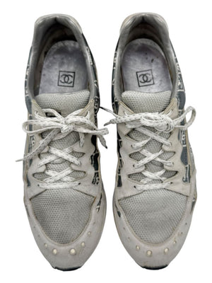 Chanel Grey & White Nylon Suede Low-Top Sneakers – Size 40
