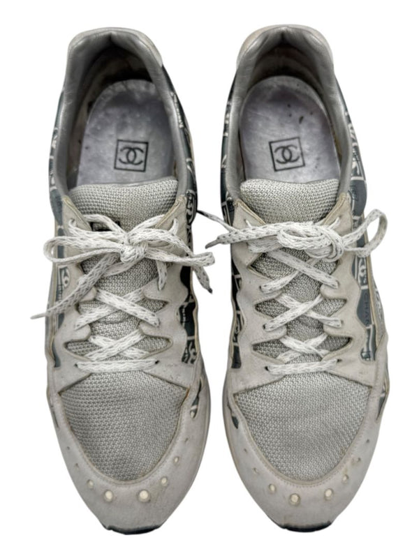 Chanel Grey & White Nylon Suede Low-Top Sneakers – Size 40