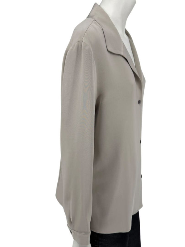 Peter Cohen Taupe-Grey Silk Button-Front Blouse with Soft Notched Collar – Size L