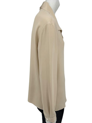 Peter Cohen Ivory Silk Button-Front Blouse with Soft Notched Collar – Size L