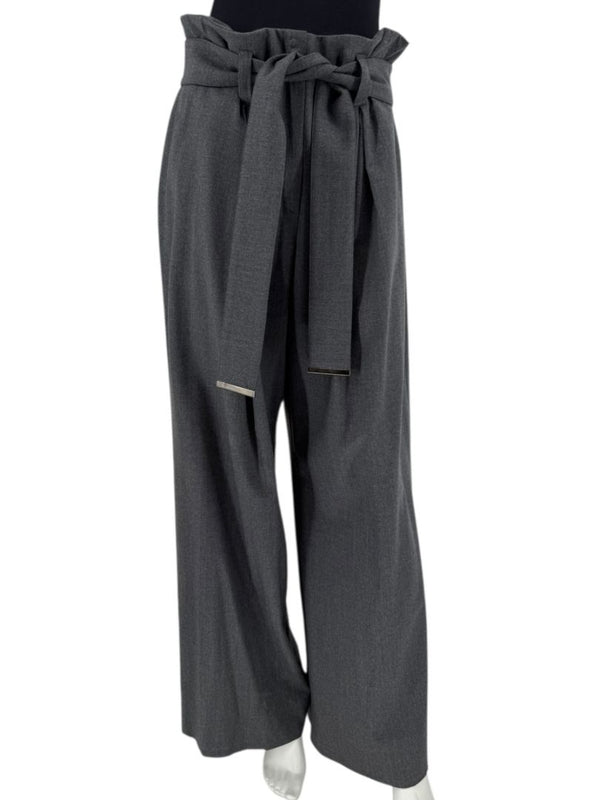 Armani Collezioni Gray High-Waisted Belted Wide-Leg Trousers – Size 10