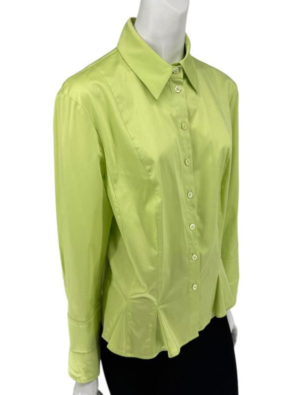 Escada Lime Green Cotton Blend Tailored Blouse – Size 42