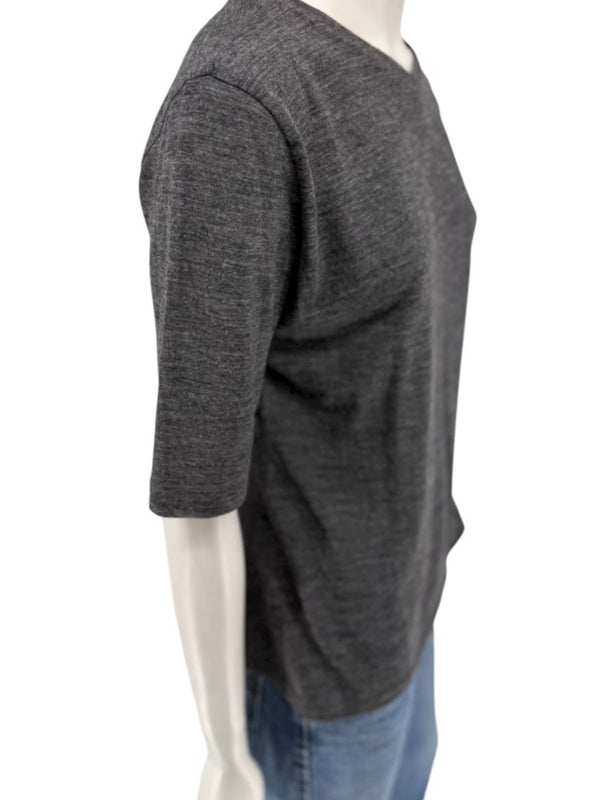René Lezard Charcoal Gray V-Neck Knit Top – Large