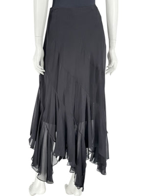 Dana Buchman Black Silk Asymmetric Ruffle Skirt – Size 12