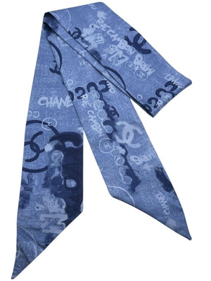 Chanel Oversized “Twilly” CC Logo Print Silk Scarf