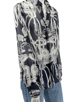 Craig Taylor Elegant Black & White Equestrian-Print Long-Sleeve Shirt – Size XL