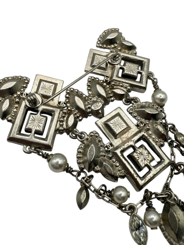 Chanel Crystal & Pearl Statement Brooch – Silver Tone  - With Box