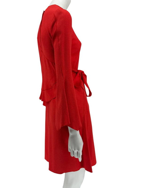 Proenza Schouler Women’s Red Acetate-Viscose Asymmetrical Wrap Dress with Tie Waist – Size 0