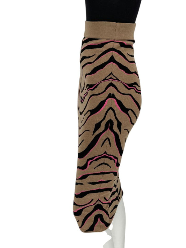 Stella McCartney Tan & Black Tiger-Stripe Knit Pencil Skirt – Size 34
