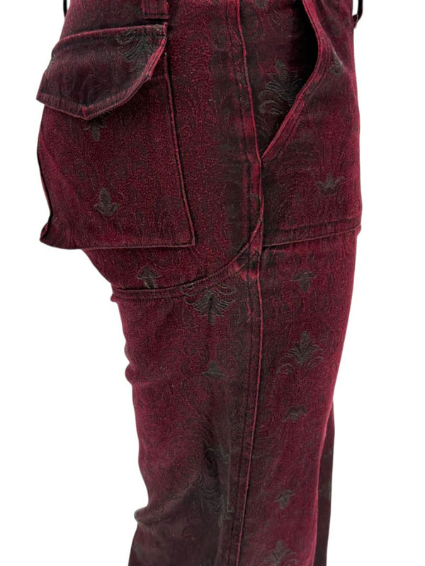 Custo Barcelona Women’s Burgundy Baroque-Print Denim-Style Pants – Size 4