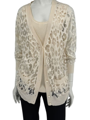 Magaschoni Ribbed Tank & Mesh Leopard Cardigan Twin Set – Size XL
