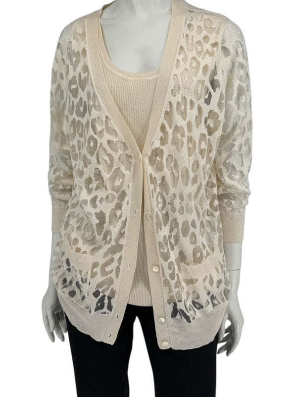 Magaschoni Ribbed Tank & Mesh Leopard Cardigan Twin Set – Size XL