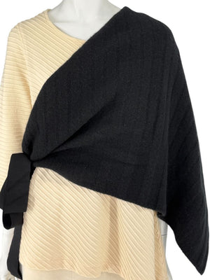 KZ_K Studio Modernisma Black Ridged Scarf with Tonal Grosgrain Ties – One Size