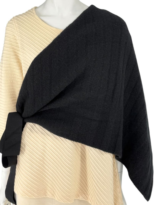 KZ_K Studio Modernisma Black Ridged Scarf with Tonal Grosgrain Ties – One Size