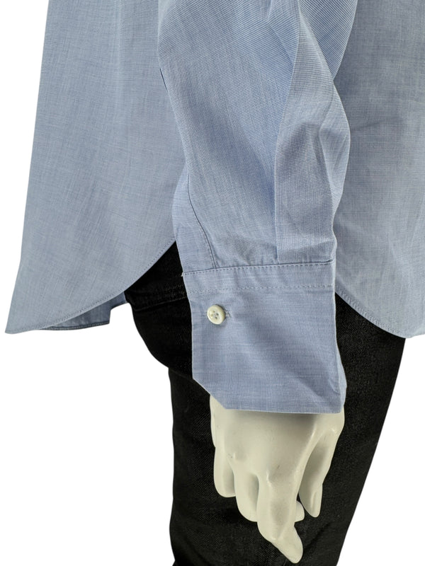 Brunello Cucinelli Light Blue Cotton Button-Front Shirt with Monili Trim – Size XL