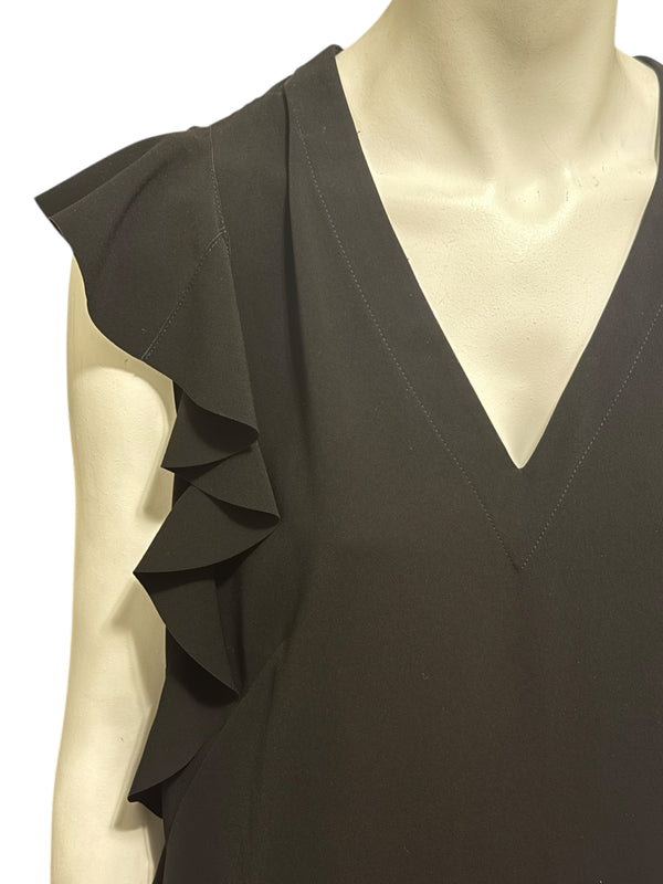 Akris Black Asymmetric Ruffle V-Neck Mini Dress – Size US 10
