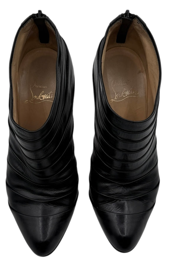 Christian Louboutin  Black Pleated Leather Orniron 100 Ankle Boots - Size 39