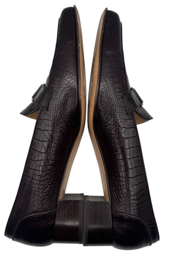 Salvatore Ferragamo Black Croc-Embossed Leather Loafers with Gold Gancini – Size 10.5 B (Made in Italy)