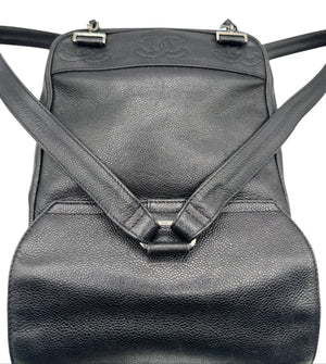 Chanel 1996-1997 Black Caviar Triple CC Backpack - Silver Hardware *RARE*